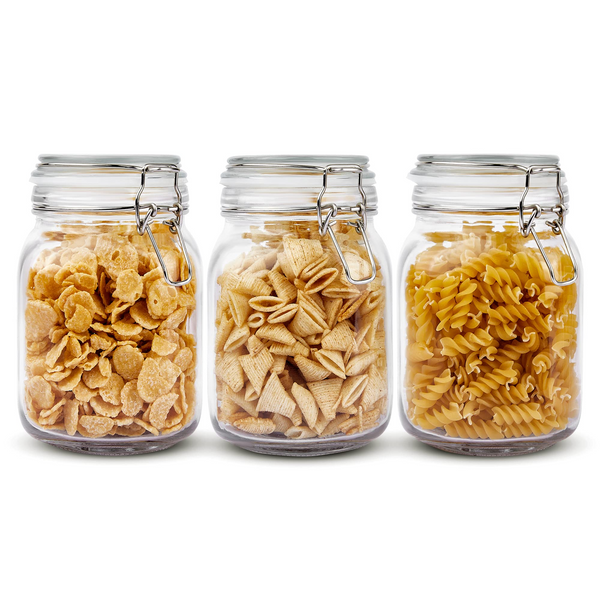 Vtopmart 34oz Glass Food Storage Jars with Airtight Clamp Lids, 3 Pack