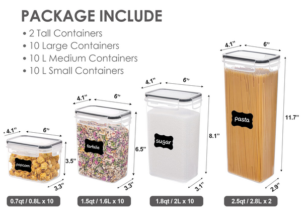  Airtight Food Storage Container Set - 24 Piece, Kitchen &  Pantry Organization, BPA-Free, Plastic Canisters with Durable Lids Ideal  for Cereal, Flour & Sugar - Labels, Marker & Spoon Set 