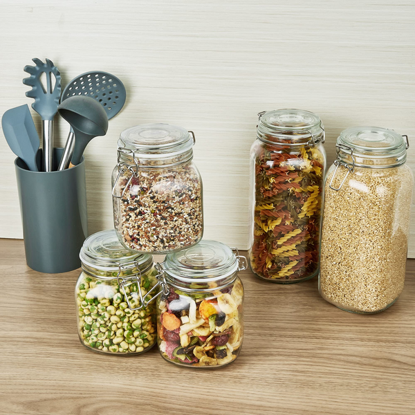 Vtopmart 78oz Glass Food Storage Jars with Airtight Clamp Lids, 3 Pack