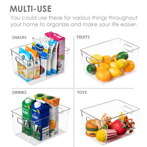 Vtopmart Clear Plastic Pantry Organizer Bins, 4 PCS Food Storage Bins