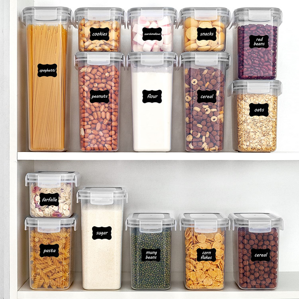 24 Pack Airtight Food Storage Container Set - BPA Free Clear  Plastic Kitchen and Pantry Organization Canisters with Durable Lids for  Cereal, Dry Food Flour & Sugar - Labels, Marker 