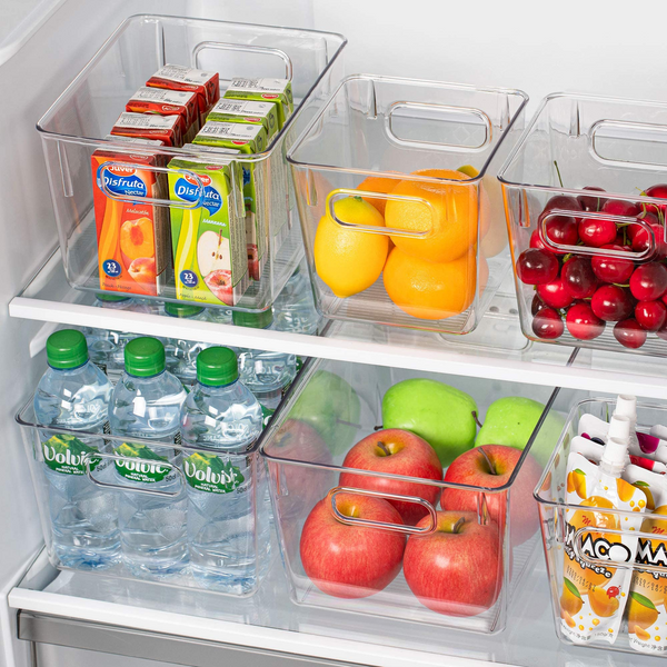 Vtopmart Clear Plastic Pantry Organizer Bins, 4 PCS Food Storage Bins with Handle for Refrigerator, Fridge, Cabinet, Kitchen, Countertops, Cupboard, Freezer Organization and Storage, BPA Free, Large